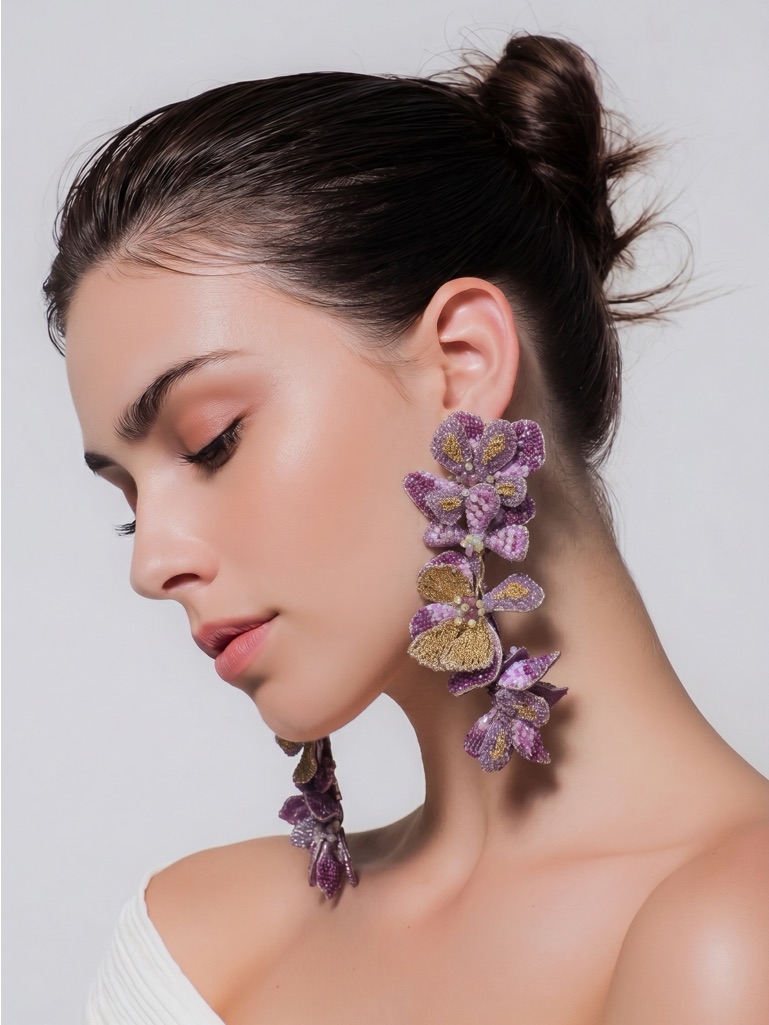 Deepa Gurnani Works Of Art Earrings. Artissanally Made In A Floral Pattern.